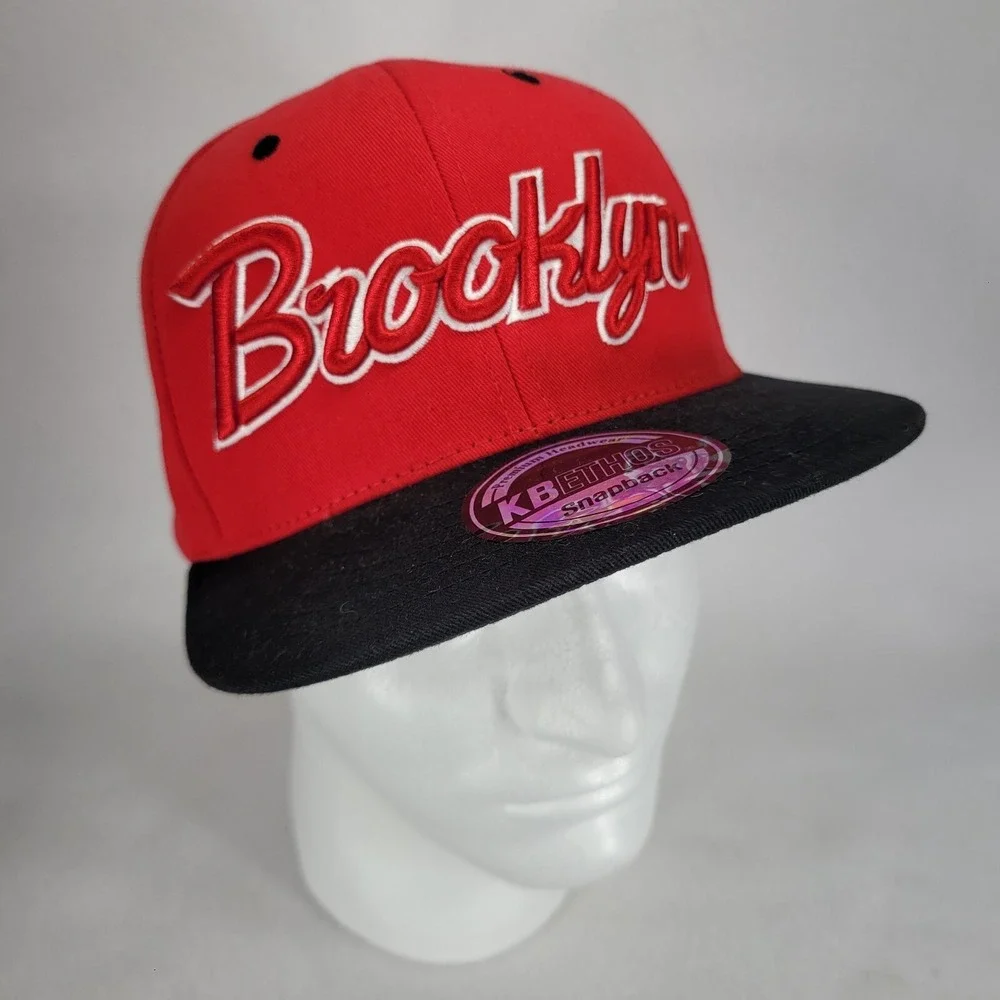 Brooklyn Hat Cap Mens Red Black Snapback BRED KB Ethos Flat Brim Adjustable